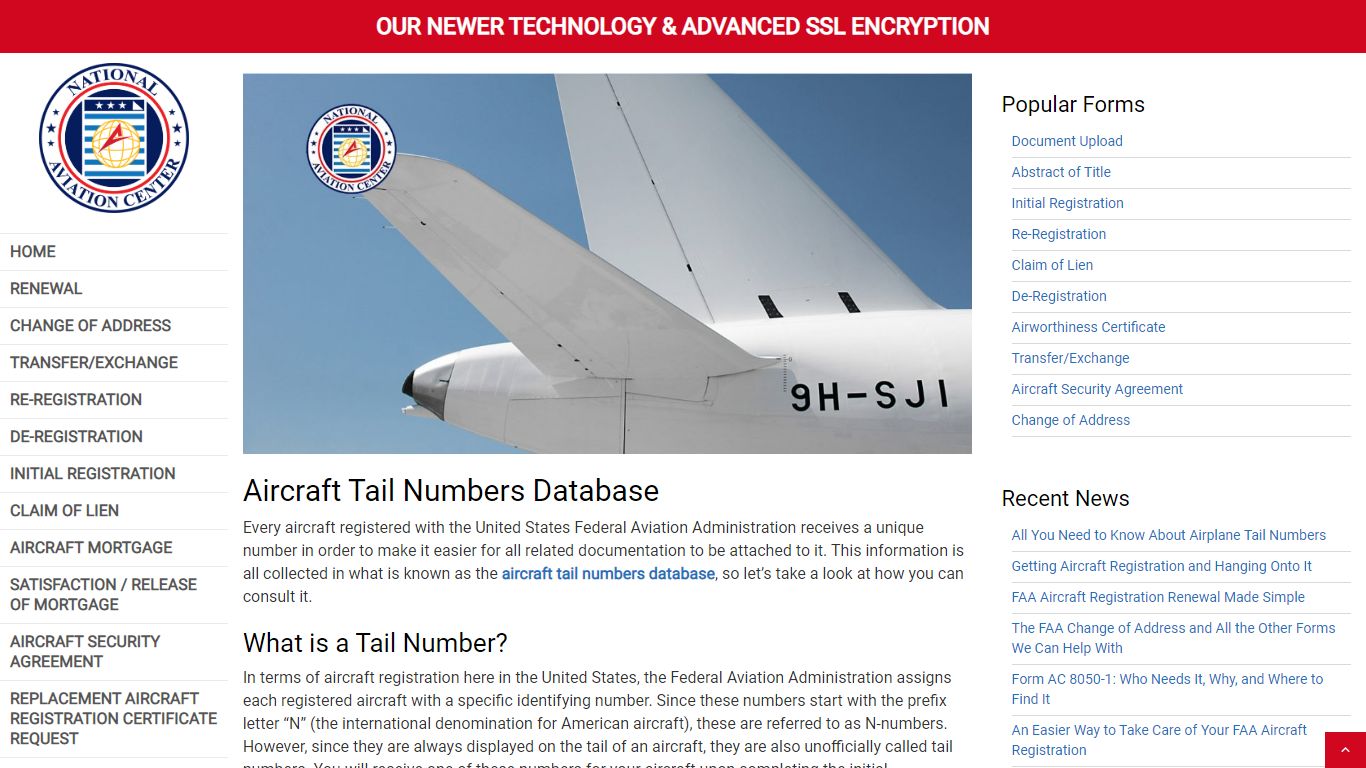 Aircraft Tail Numbers Database - National Aviation Center